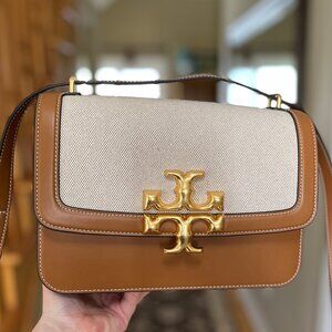 Tory Burch Eleanor Shoulder Bag in Leather/Canvas, size Medium - Authentic